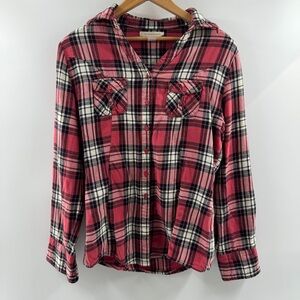 Canyon River Blues Pink, White & Black Plaid Flannel Shirt Size Medium
